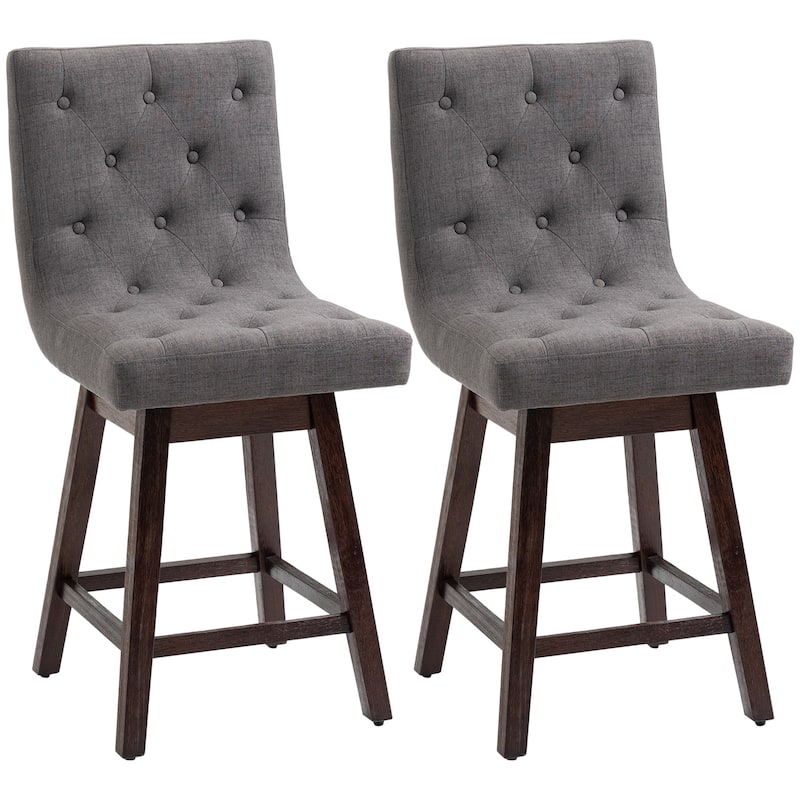 HOMCOM Bar Stools Set of 2, Swivel Bar Chairs, 25.5" High Fabric Tufted Breakfast Barstools for Kitchen Counter