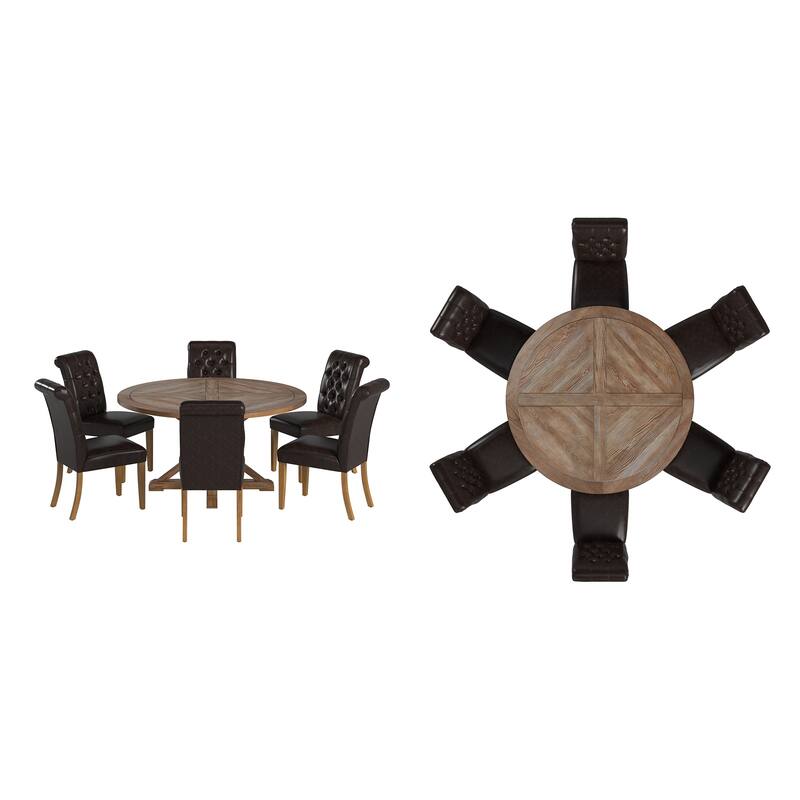 Krakova X-Base Round Table With Premium Tufted Rolled Back Parsons Chairs Set