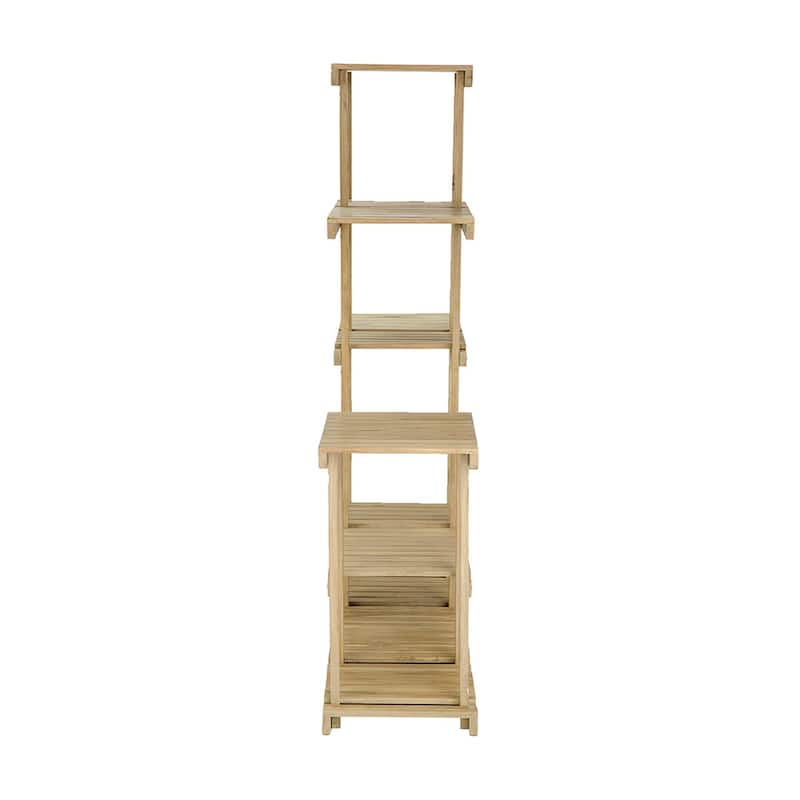 67 Inch Flower, Plant Stand, Multi Tier Shelf Design, Natural Teak Wood