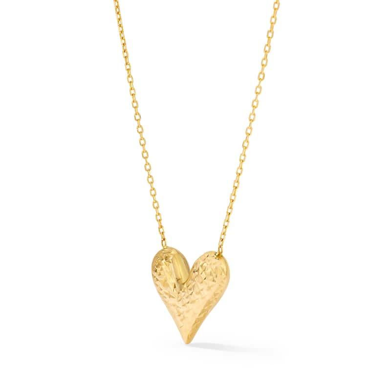 Clover 14K Yellow Gold Diamond-Cut Heart Pendant Necklace