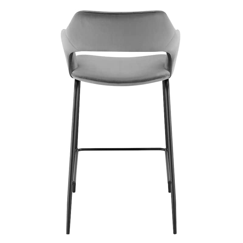 HomeRoots 26" Gray and Black Velvet and Steel Low Back Counter Height Bar Chair