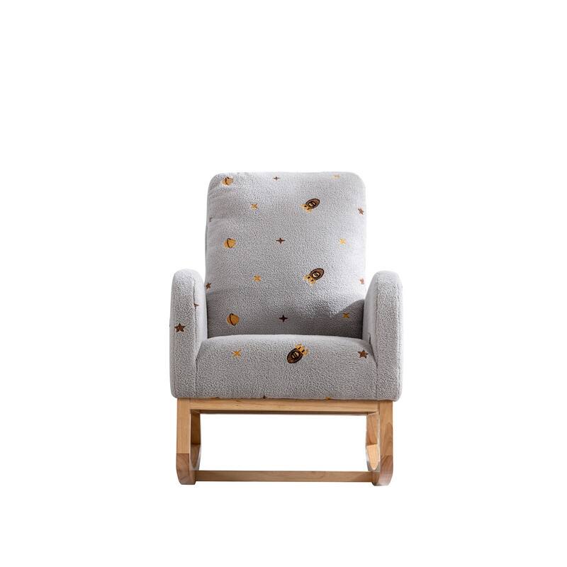 26.8"W Rocking Chair for Nursery, Boucle Nursery Chair With Side Pocket
