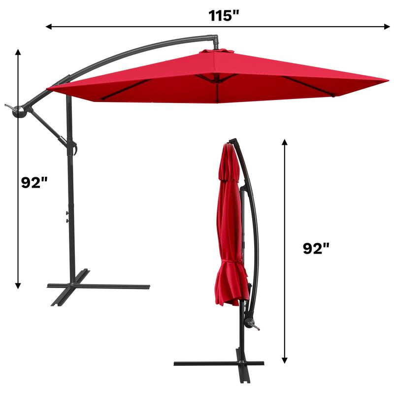 Patiowell 10ft Cantilever Patio Umbrella, Offset Hanging Outdoor Table Umbrella with Tilt Crank, 6 Sturdy Ribs and Cross Base