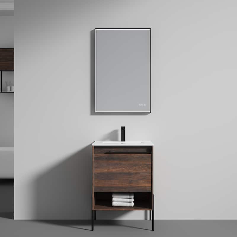 Blossom Turin 24 Inch Freestanding Bathroom Vanity with Ceramic Sink - CaliWalnut