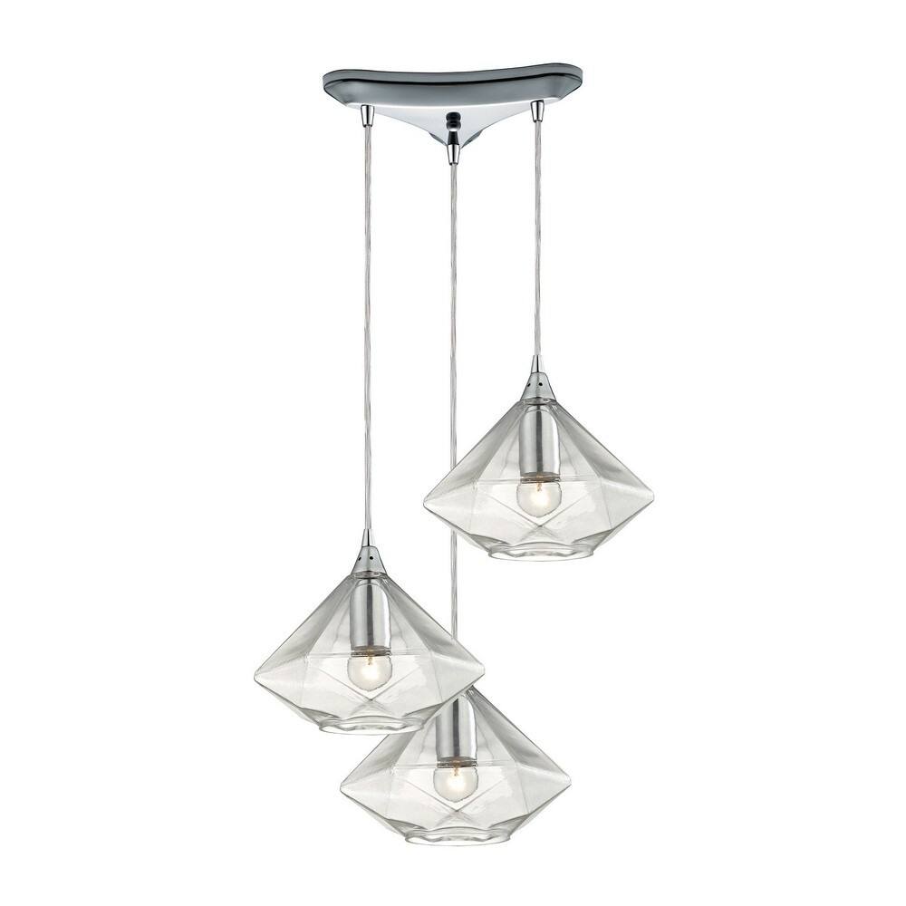 Brooklyn Warren - Three Light Triangular Pendant Polished Chrome Finish with Light Amber Faceted