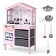 preview thumbnail 1 of 18, Gymax Kids Play Kitchen w/2 Stoves Rotation Knobs Faucet Sink Pink