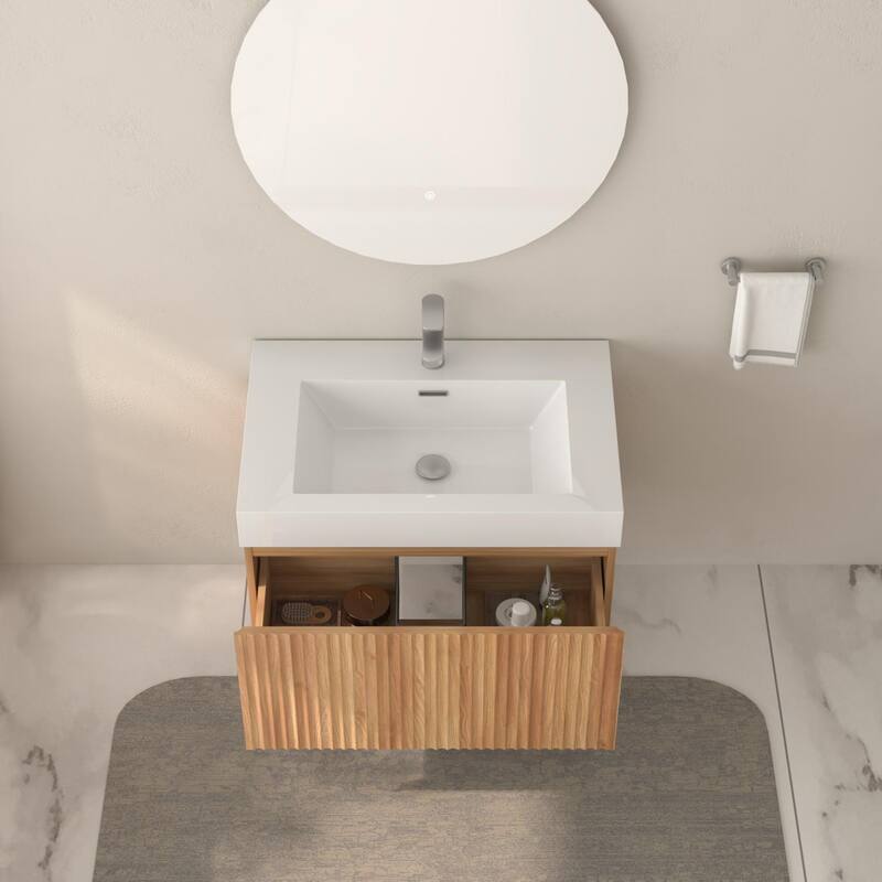 GDF Studio - Alexender Minimalist Design Wall-Mounted Floating Bathroom Vanity with Integrated Basin and Beveled-Edge Handles