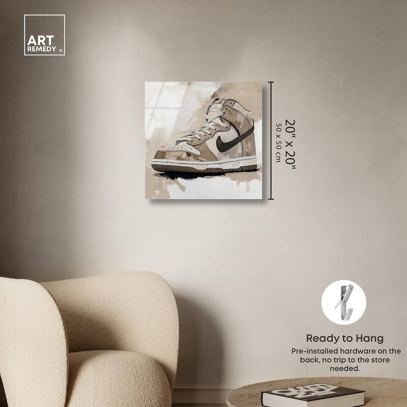 Light Tans Sneaker Acrylic by Art Remedy, Ready to Hang