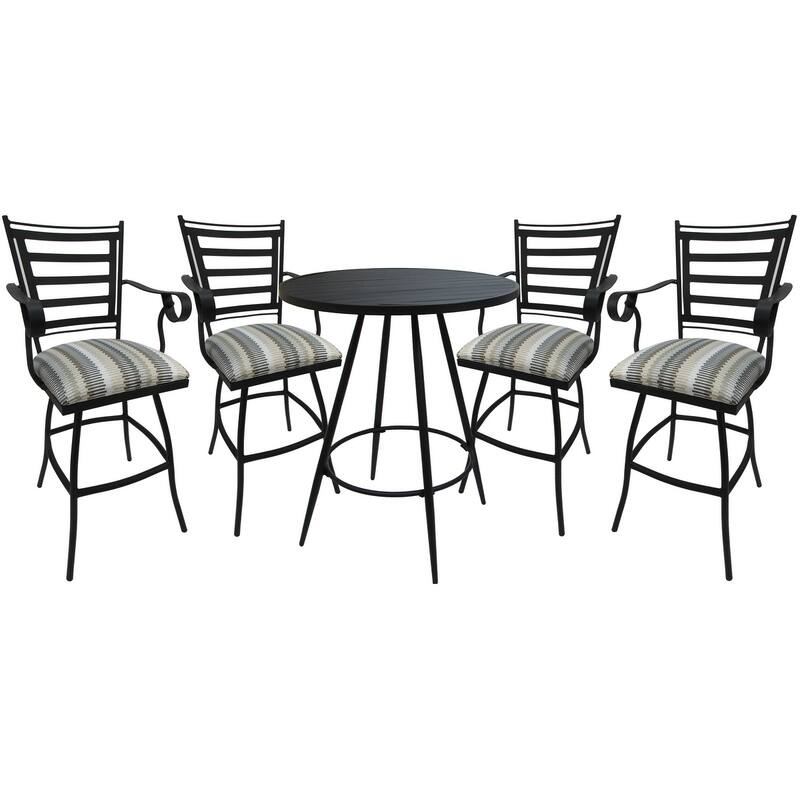 Outdoor Patio Bar Pub Set - 30" Jenna Stools - Black Frame - 36" Table