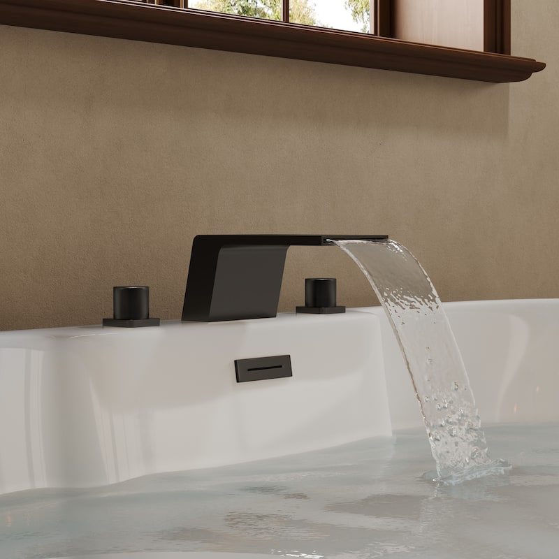 GRANDJOY Waterfall Bathtub Faucet with Two Handle and Elegant Design - Matte Black