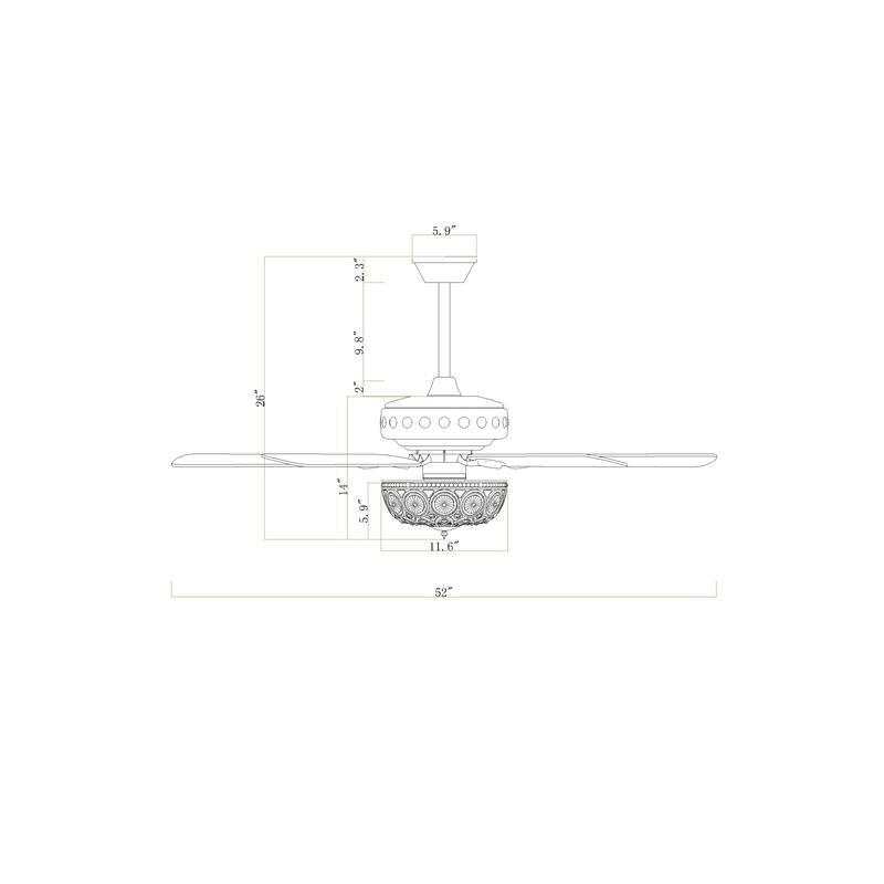 Jasiah 52 Inch Antique Copper Finish Mid-Century Style Crystal Ceiling Fan with Remote