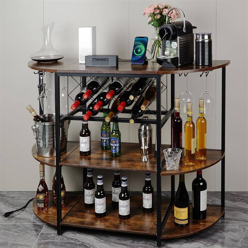 Bar Table Cabinet 4 Tier with Power Outlet - 15.74"D x 47.2"W x 35.4"H