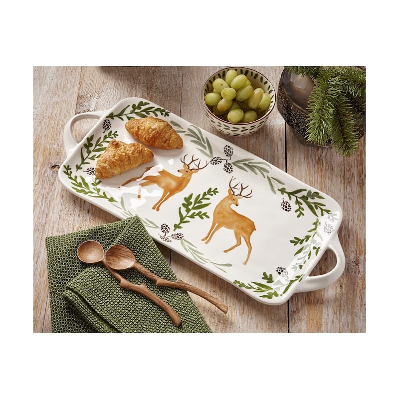 Warm Wishes Stag Rectangle Earthenware Serving Platter with Handles