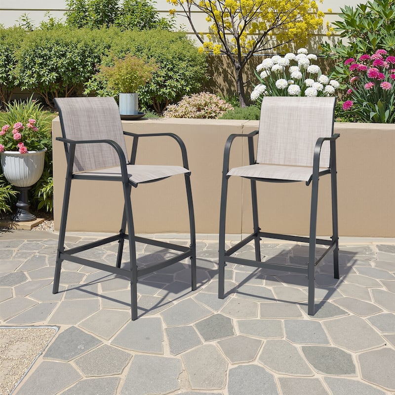 Outdoor Patio Bar Stool Chair Set Lightweight Bar Chairs - Gray&Brown - 2PCS