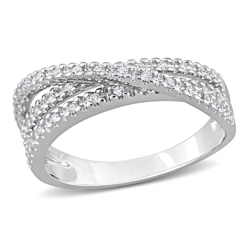 Miadora 3/8ct TGW White Cubic Zirconia Multirow Crossover Ring in Sterling Silver