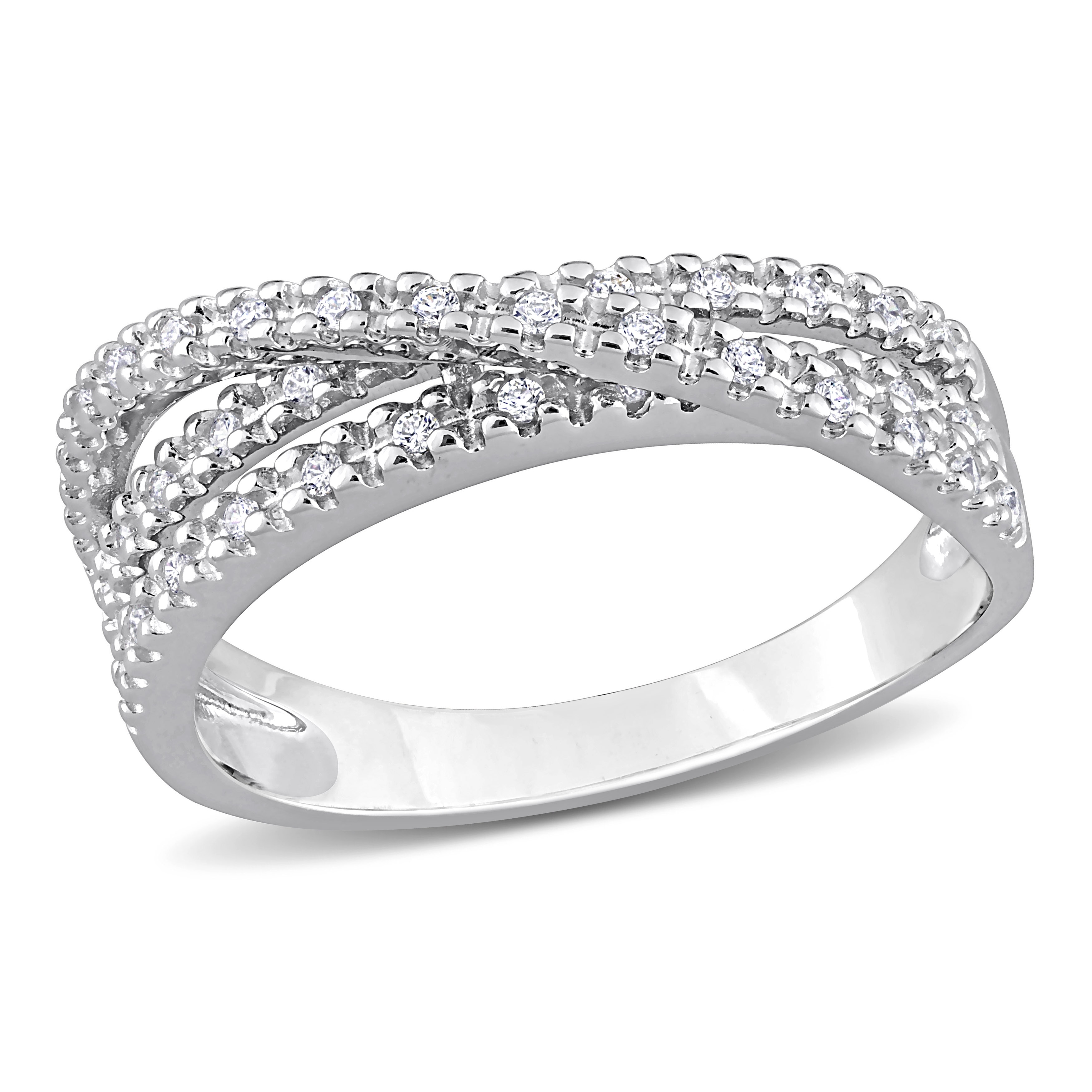 Miadora 3/8ct TGW White Cubic Zirconia Multirow Crossover Ring in Sterling Silver
