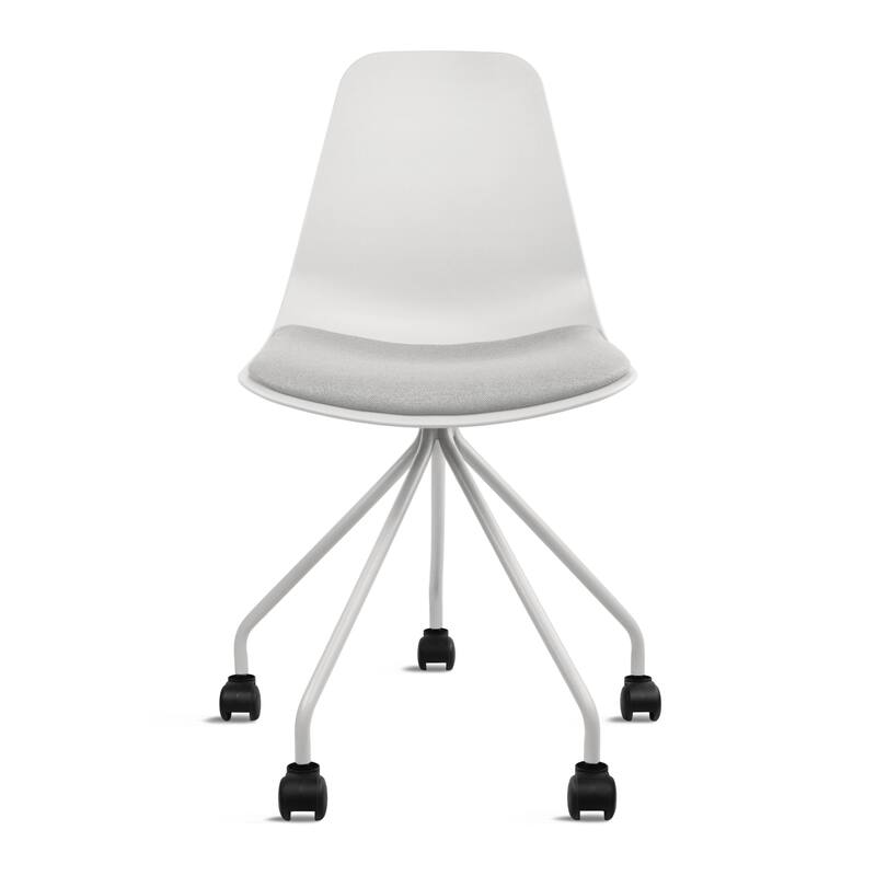 Set of 2 Ergonomic Office Armless Task Chairs with Wheels Plastic Fabric Padded Seat Curved Round Metal Wire Legs for Computer