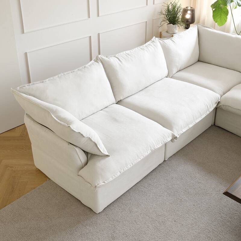 Modular Cloud Couch, Linen Corner Sectional Couch with Storage Ottoman