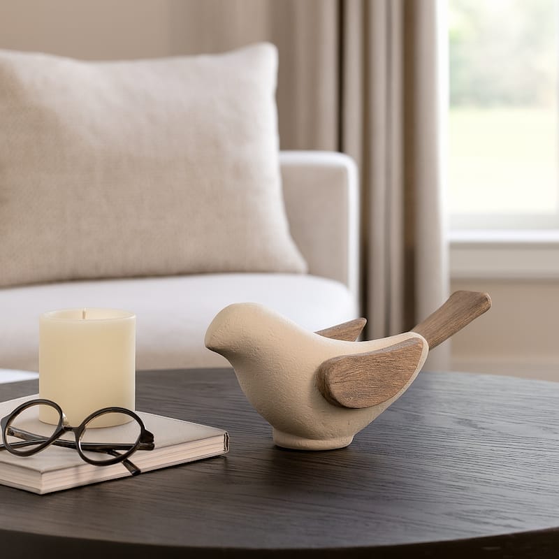 Ceramic Hand-Carved Bird Decorative Figurine - Ivory - 9" x 4" x 4"