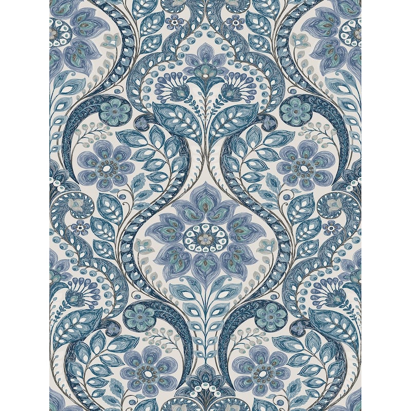 Guadalupe, Night Bloom Damask, 33 FT. L x 20.5In. W Wallpaper Roll