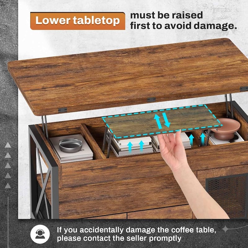 Lift Top Coffee Table Storage Cabinet 2 Fabric Drawers Living Room