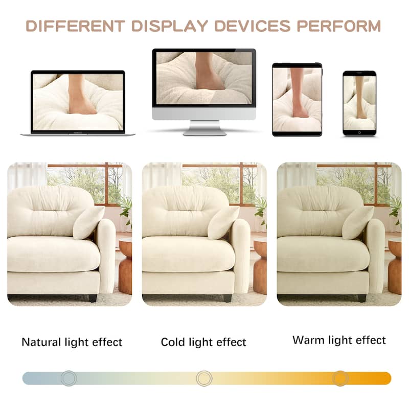 2 Seat Chenille Sofa Round Arms Sectional Sofa, Modern 74" Tufted Back Couch with Ottoman for Lving Room, Small Space