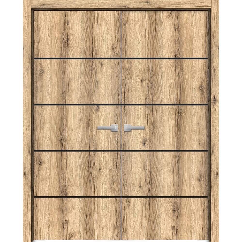 Solid French Double Doors 36 x 80 Planum 0015 Oak with