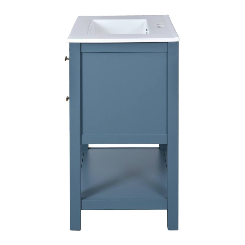 2-Piece Bathroom Vanity Set, 60" Bathroom Vanity Set with Ceramic Sink (Separate), Solid Wood Frame Bathroom Storage Cabinet