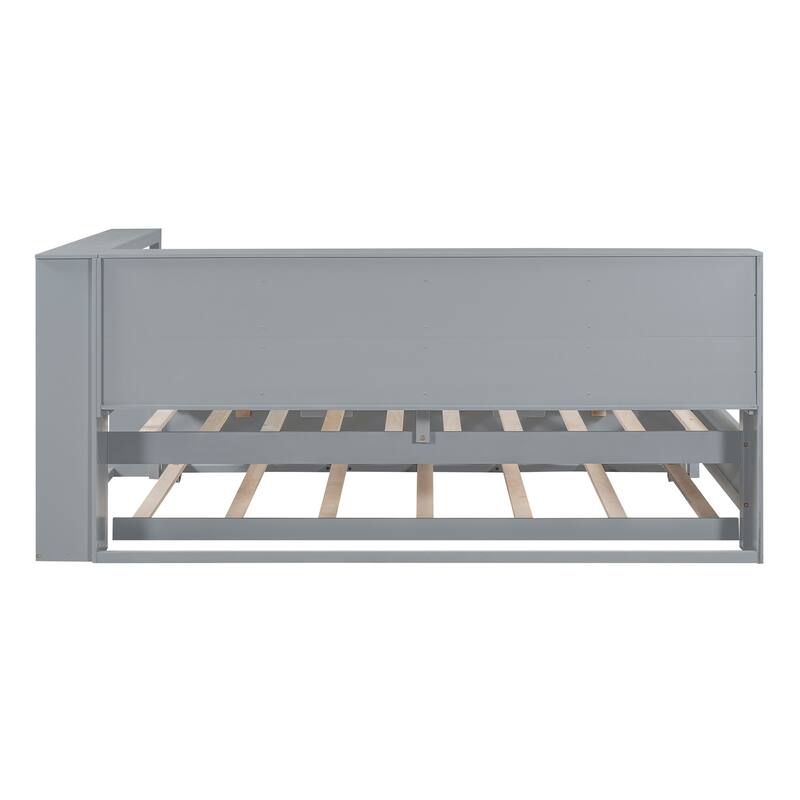 Wood Twin/Full Size DayBed with Twin Trundle, Storage Shelf and USB Charging Ports