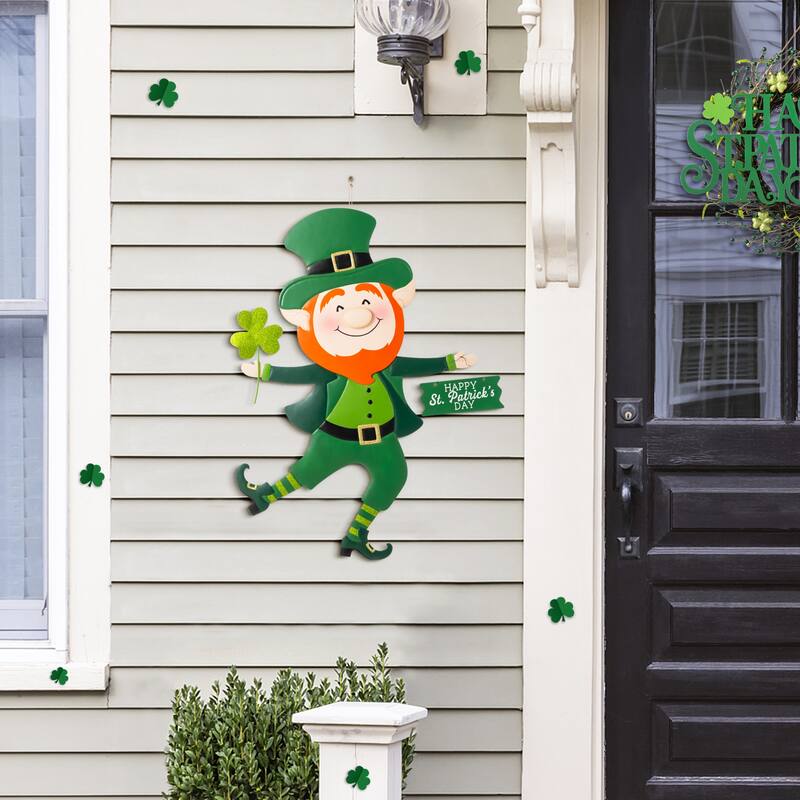 Glitzhome 36"H St. Patrick's Metal Leprechaun Decor(Three Function)