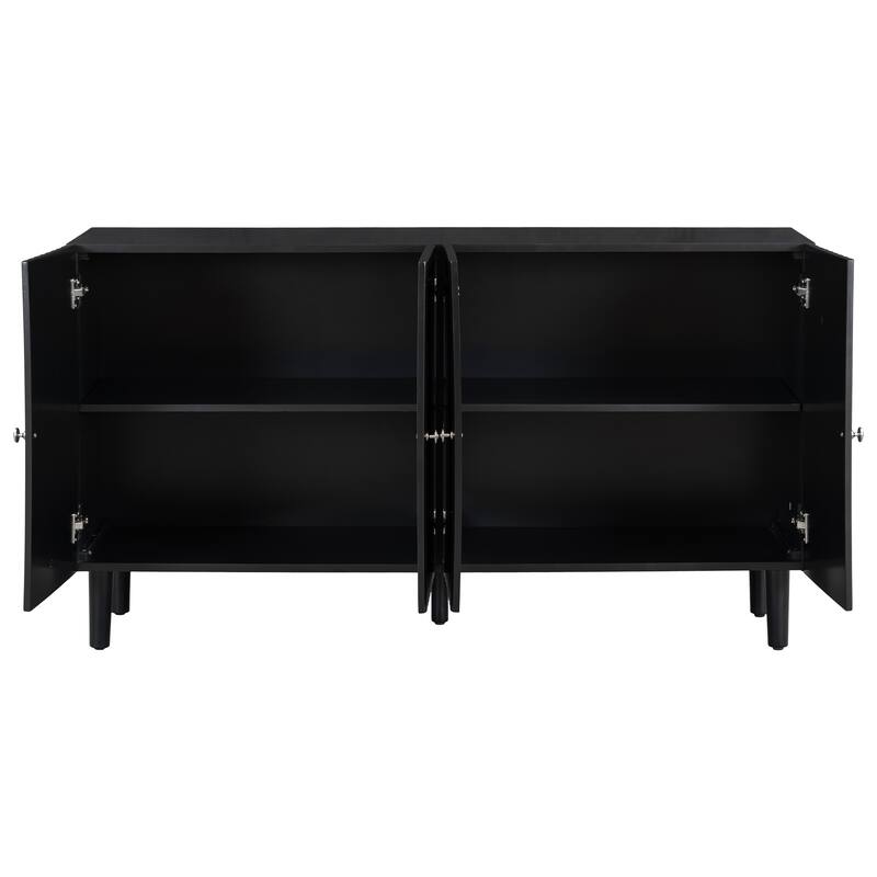 4 Door Sideboard Cabinet with Wavy Doors, Wood Buffet Cabinet with Cylindrical Legs, Storage Cabinet with Adjustable Shelves