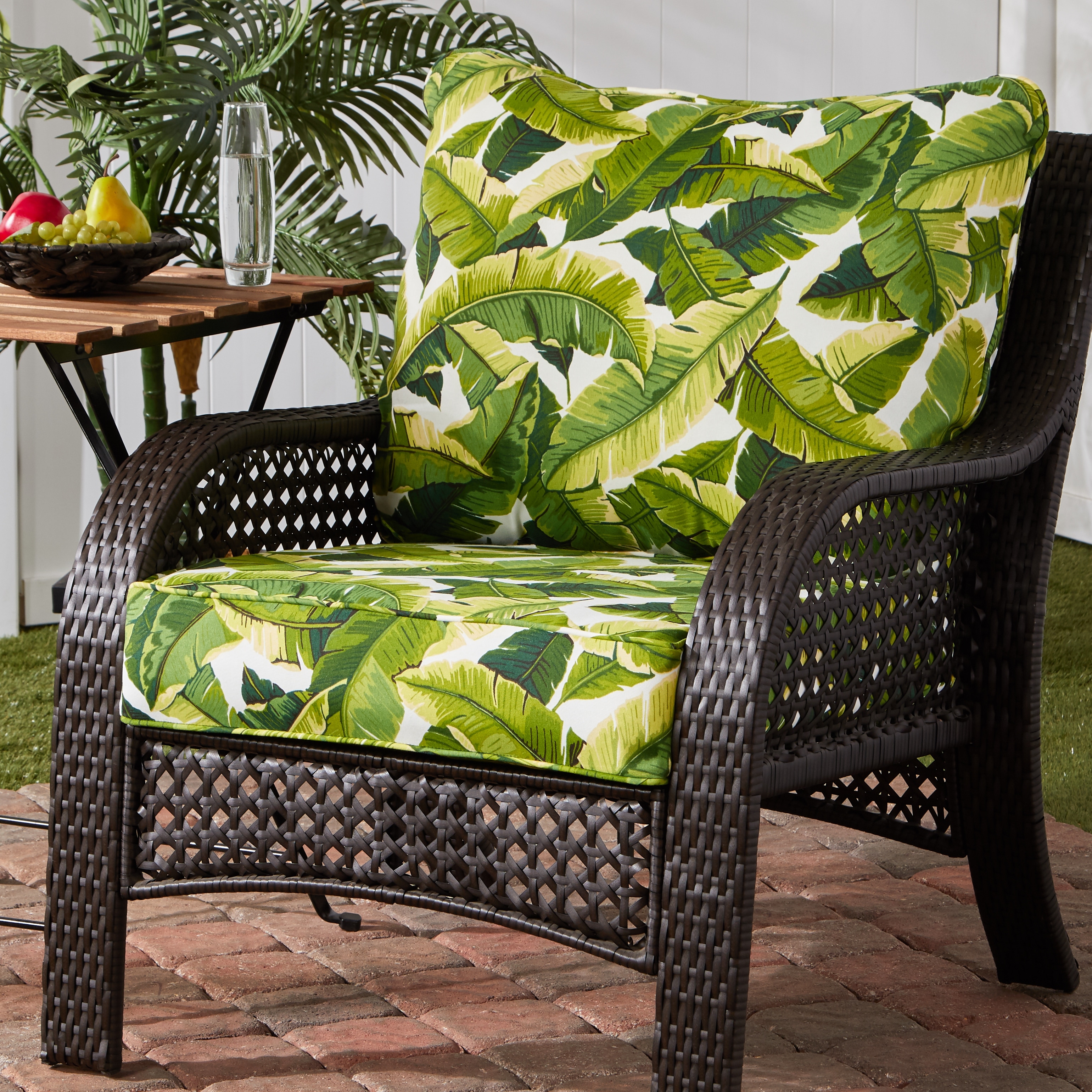 Palm Leaves White Outdoor 24-inch x 24-inch Premium Deep Seat Cushion Set (Cushions Only)
