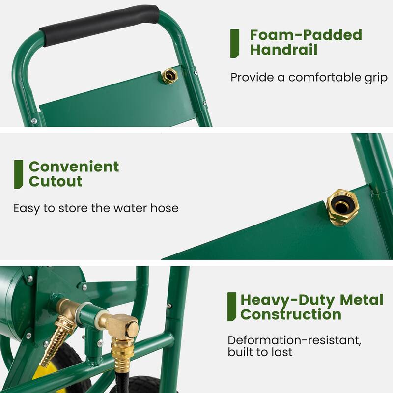 Gymax Garden Hose Reel Cart 4 Wheels 330 ft 5/8'' Large Capacity for