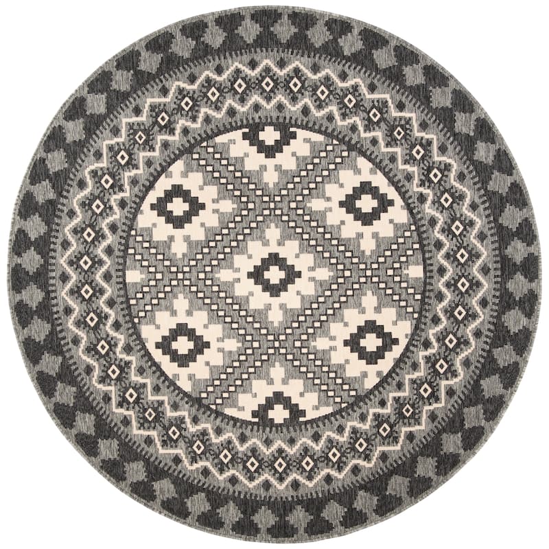 SAFAVIEH Veranda Eyvor Indoor/ Outdoor Waterproof Patio Backyard Rug - 5'3" Round - Ivory/Charcoal