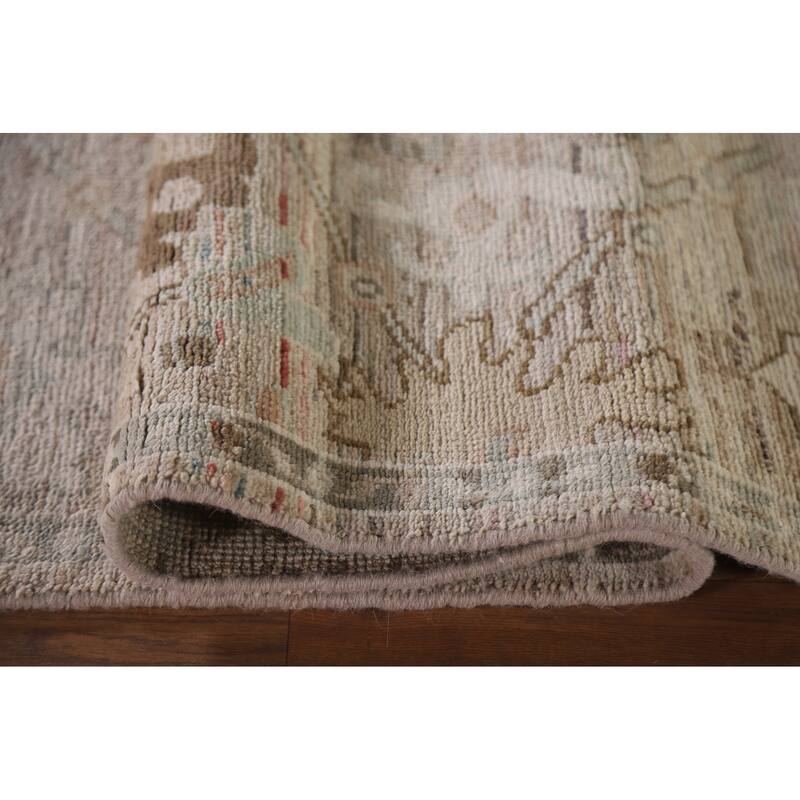 Hand Knotted Oriental 100% Wool Carpet Transitional All-Over Beige & Ivories Oushak Runner Rug - 13' 4'' X 2' 5''