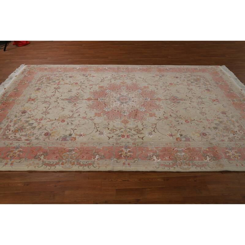 Floral Vegetable Dye Signed Tabriz Persian Rug Handmade Wool Carpet - 6'6"x 9'9"