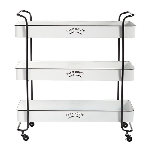 White Metal Rolling 3 Shelves Kitchen Storage Cart with Wheels