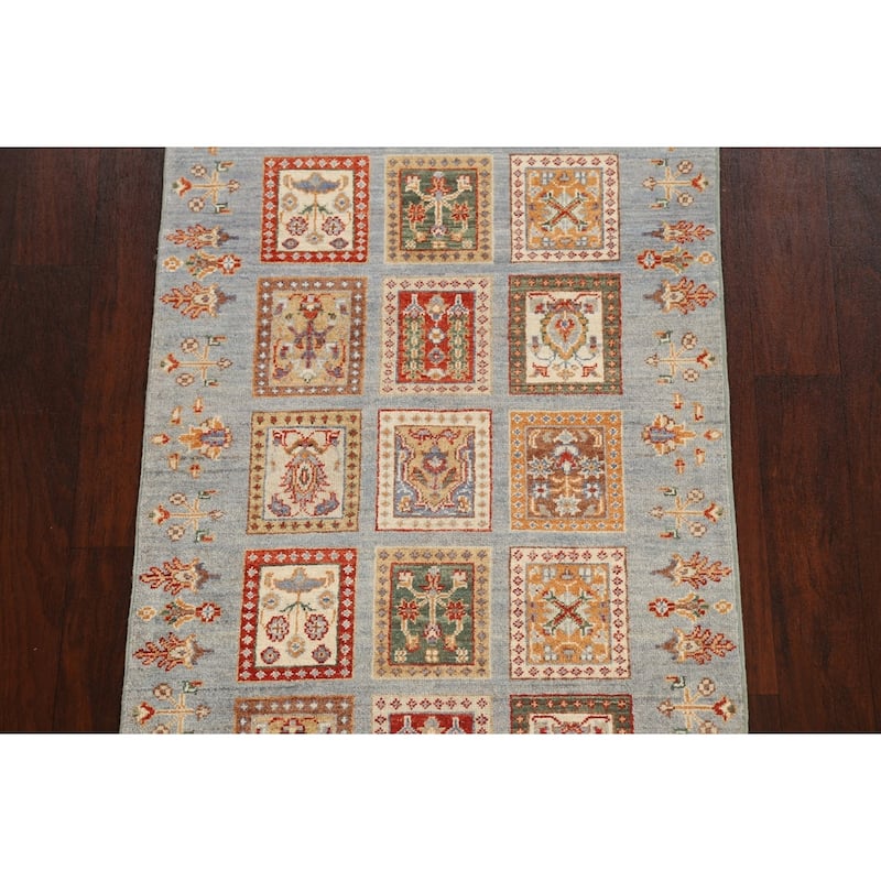 Traditional Garden Design Kazak Oriental Wool Runner Rug Hand-knotted - 2'9" x 10'5"