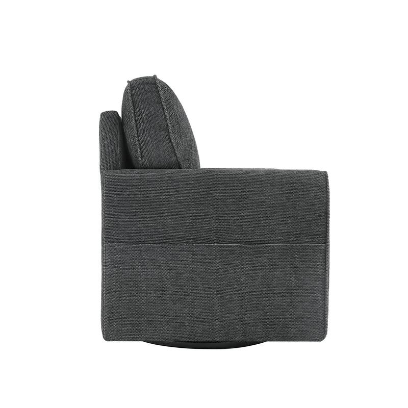 Chenille 360° Swivel Barrel Chair with Side Pockets, Ergonomic Support, and Removable Cushions