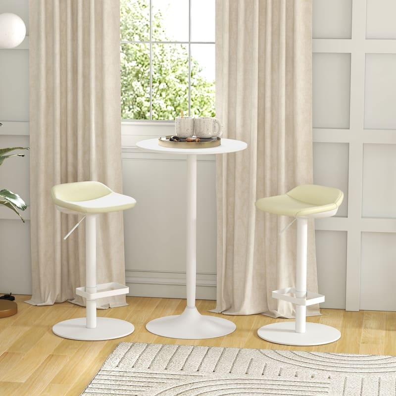 Bar Table with Round Top and Steel Base for Home Bar - White