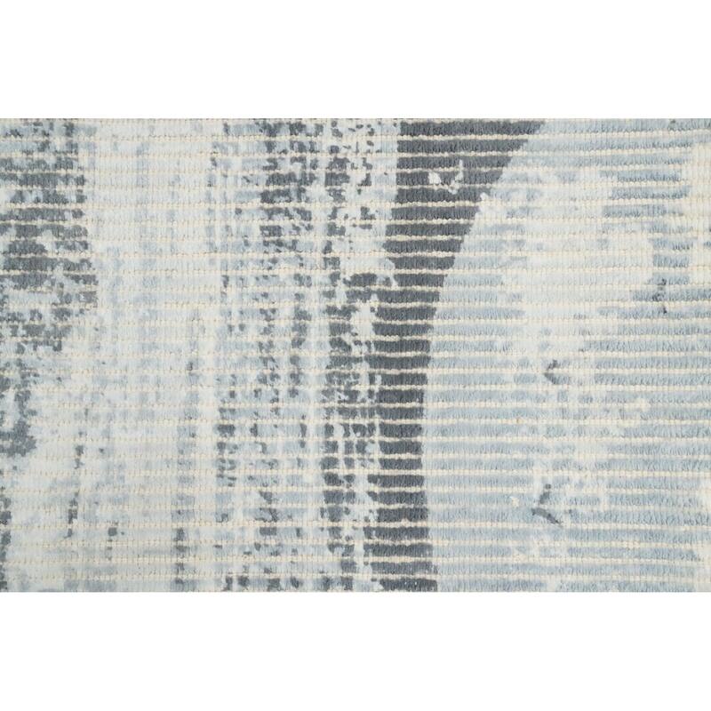 Hand Knotted Oriental Viscose Silk Carpet Modern Abstract Greys & Charcoal Abstract Area Rug - 4' 0'' X 2' 0''