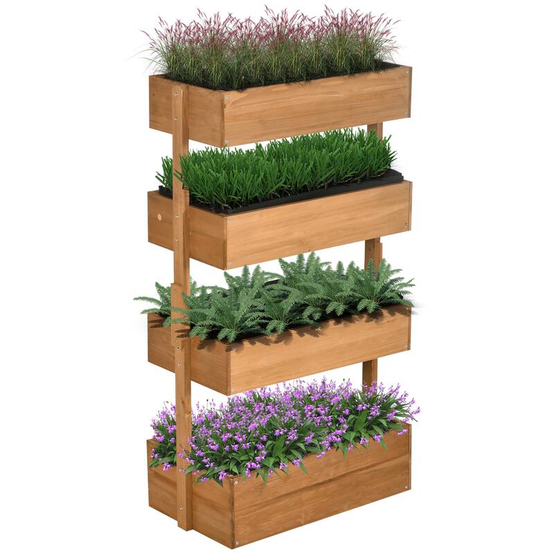 4-Tier Adjustable Raised Garden Bed, Fir Wood with Breathable Fabric