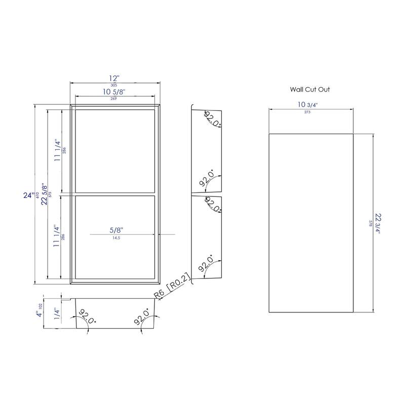 ALFI brand 12 x 24 Polished Stainless Steel Vertical Double Shelf Bath Shower Niche - Grey