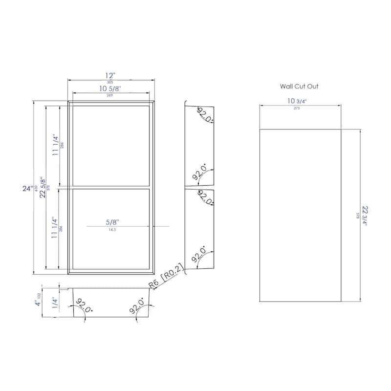 ALFI brand 12" x 24" Brushed Copper PVD Stainless Steel Vertical Double Shelf Shower Niche - Mahogany
