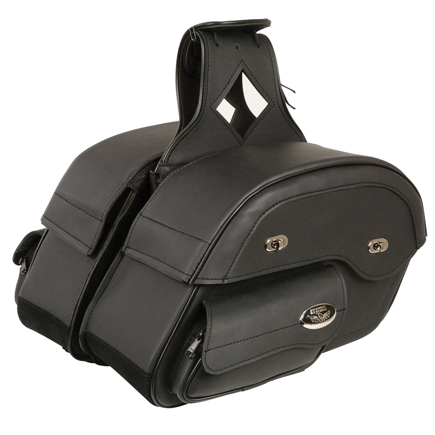 black leather motorcycle saddlebags