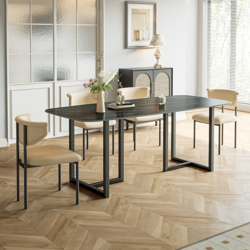 Carbon Steel Dining Table with Stone Surface