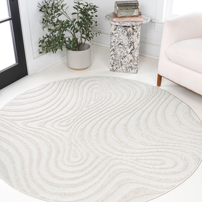 JONATHAN Y Nordby Abstract Groovy Striped Area Rug - 6' Round - Cream/Ivory