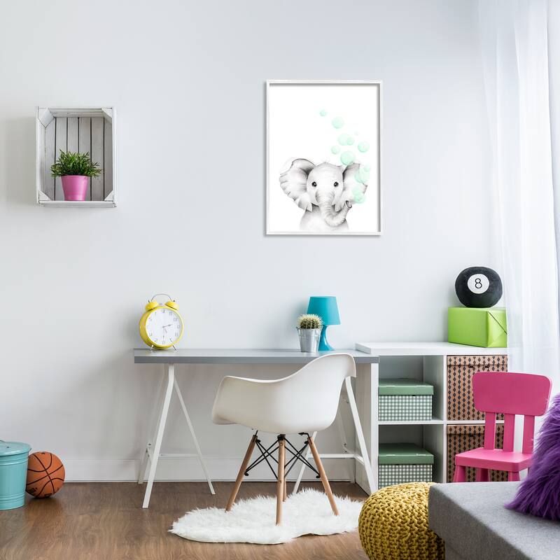 Stupell Cute Cartoon Baby Elephant Zoo Animal Painting,11x14, Design By Artist Studio Q - Grey
