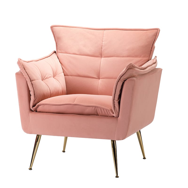 1ida Modern Velvet Tufted Padded Cushion Armchair with Golden Metal Legs by HULALA HOME