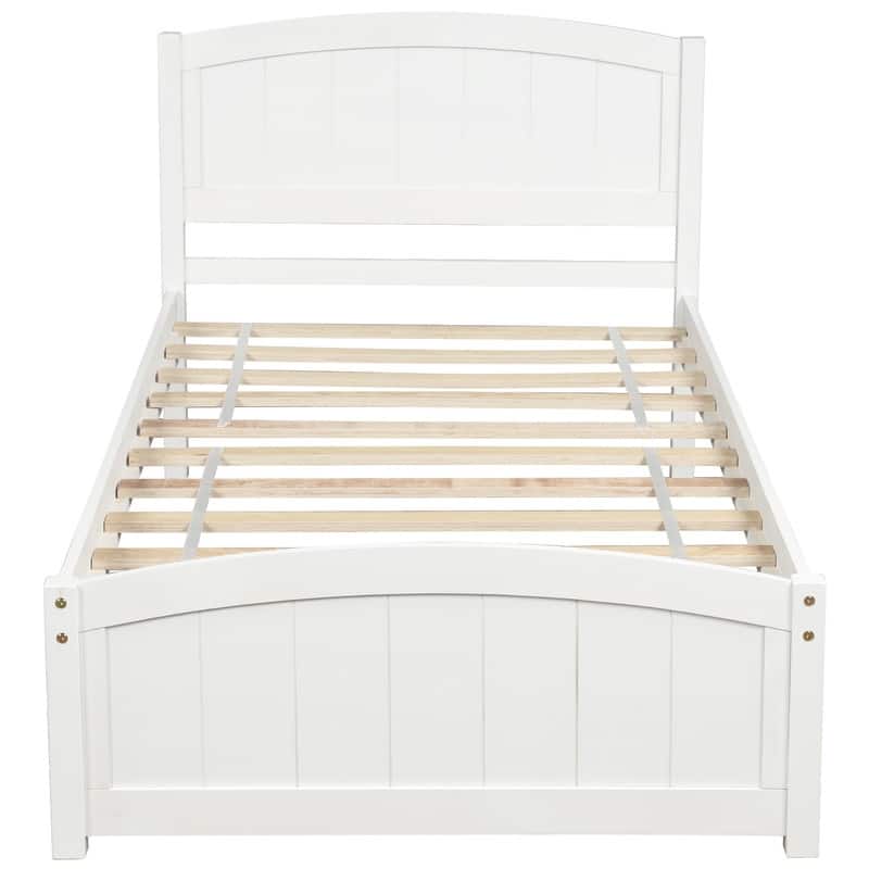 Twin Size Wood Platform Bed with Headboard and Wood Slat Support